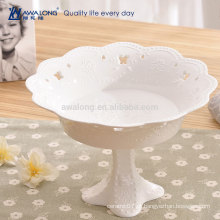 Flower Shape Pure White Atacado Fine Porcelain Placa de fruta profunda, placas de cerâmica personalizado